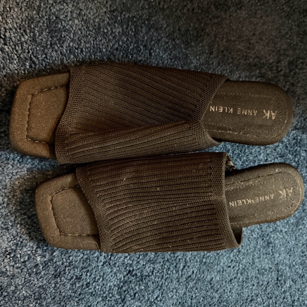 Anne Klein Black Ribbed Kitten Heel Sandals